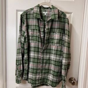 Eco-Friendly Green & Pink Plaid Flannel Button-Down Shirt  Casual‎ Long Sleeve
